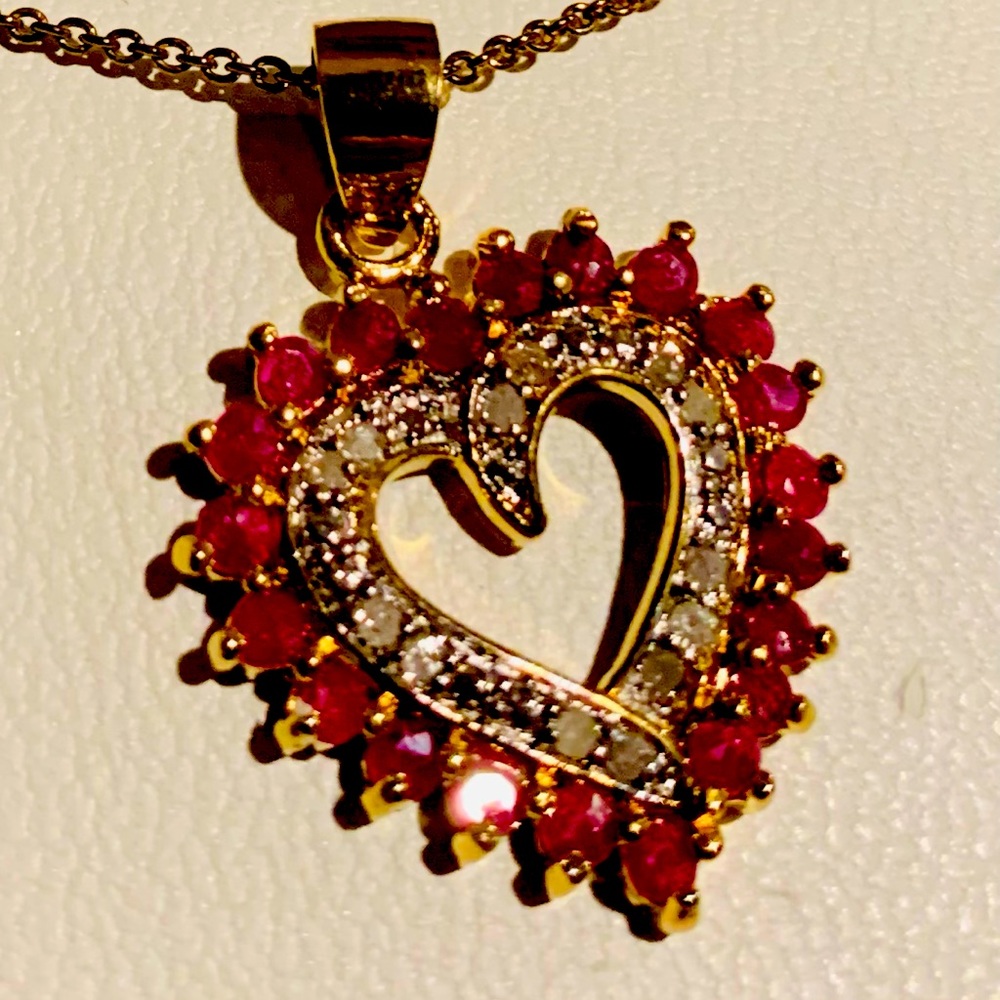 Ruby and Diamond heart pendant {authentic)